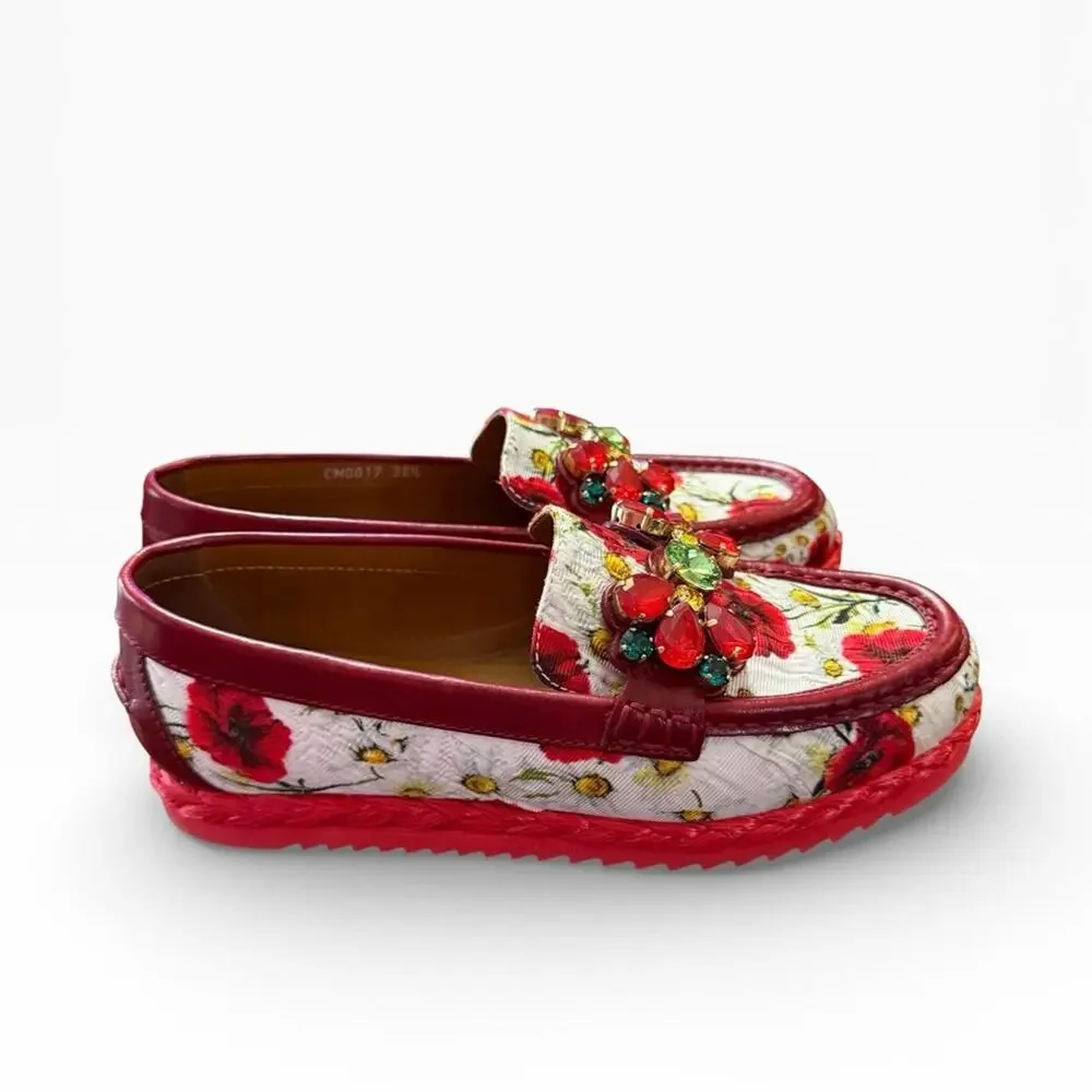 Dolce & Gabban Palermo Floral Brocade and Leather Loafers Crystal EU 36.5 US 6.5